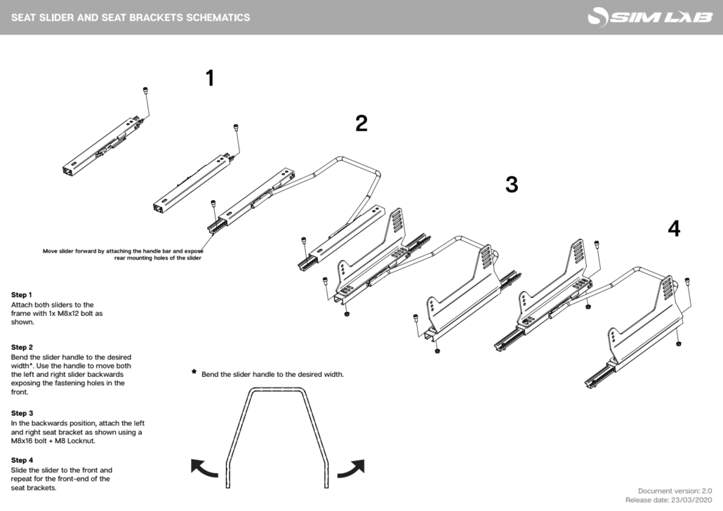 schematic overview of the seat slider and seat brackets
