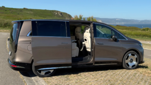 Side profile with side door open - Mercedes VLE 300 in Velvet Brown
